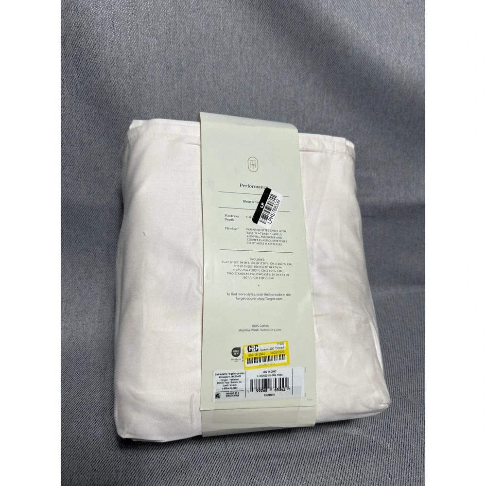 Threshold Performance Sheet Set Queen Cream Eyelet Lace Ruffle 400TC Cotton 4pc